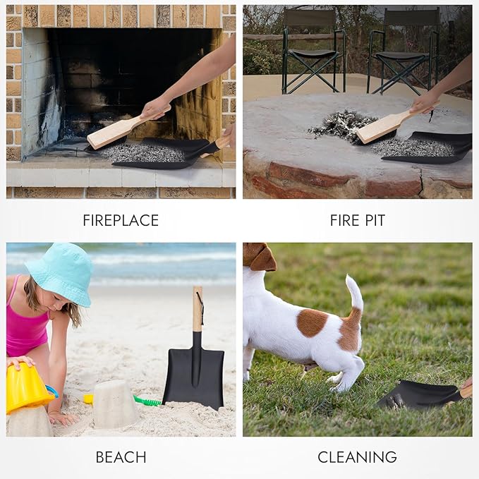 INNO STAGE Ash Shovel and Brush Set - Fireplace Tools Set Hearth Indoor Outdoor Modern Firepit Coal Shovel and Brush Kit Cleaning Tool Rust Resistant (9 * 18inch)
