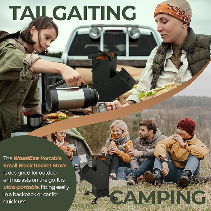 Portable Small - Black Rocket Stove - Efficient Campfire Cooking with Twigs, Lightweight & Compact, Perfect for Camping, Tailgating, Backpacking & Backyard - Easy Setup for High Heat Preparing
