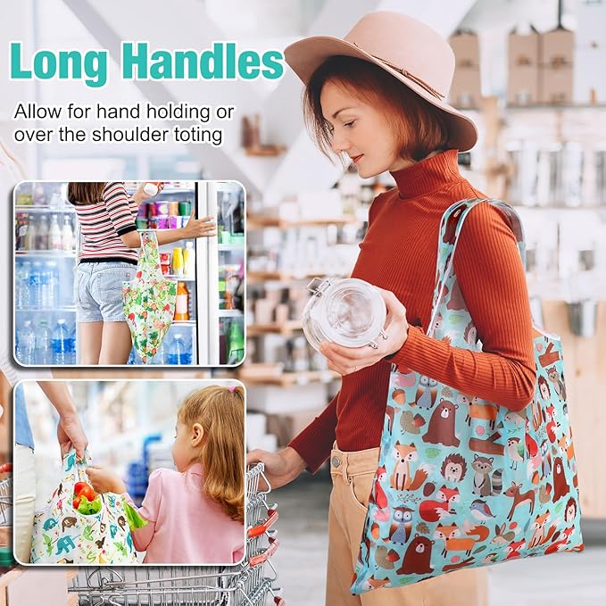 Eccliy 24 Pieces Reusable Grocery Bags Polyester Shopping Bags for Groceries Multi Colors Reusable Foldable Shopping Tote(Animal Style)
