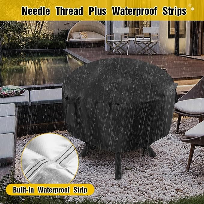 POMER Patio Fireplace Cover, Round Fire Pit Cover for 40 Inch Outdoor Fireplace Waterproof Heatwave Fire Bowl Cover Round -40"D x 22"H