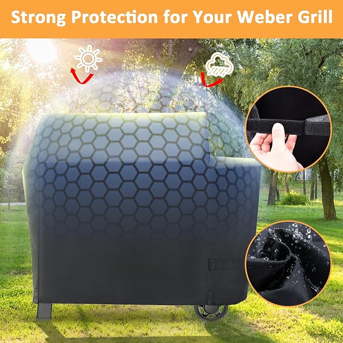 Grill Cover for Weber Searwood XL 600 Pellet Series, Waterproof Smoker Cover for Weber Grills Searwood 600 XL Pellet 3400146 Models, 600D Pellet Cover Replacement for Searwood 600 XL Cover