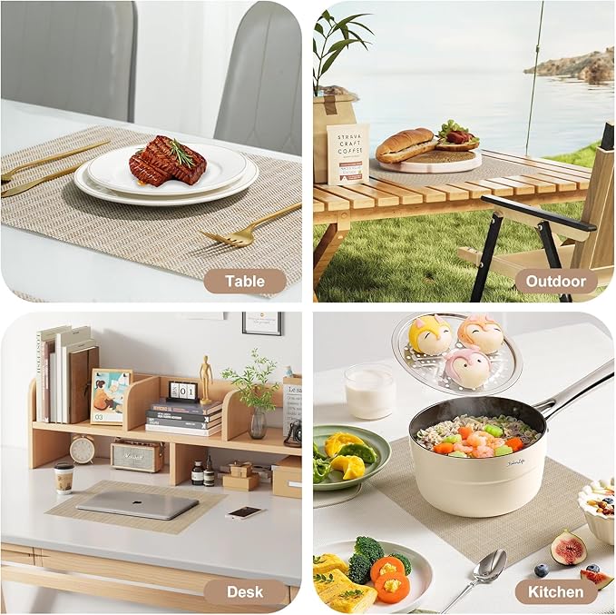 Placemats Set of 8，Non-Slip PVC Weave Table Mats Easy to Clean，Heat Resistant Place Mats for Kitchen Dining Table Decoration Indoor Outdoor，Beige