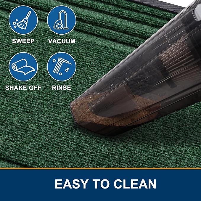 Buganda Front Door Mat Indoor Outdoor Entrance, Non-Slip Natural Rubber Doormats, Easy Clean, Low Profile, Dirt Trapper Entryway Floor Mats for Outside, Garages and Patios, 36x24, Green