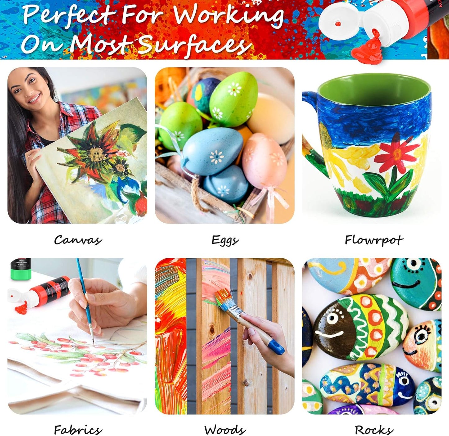 Caliart Acrylic Paint Set with 12 Brushes, 42 Colors (59ml, 2oz) Art Craft Paints Gifts for Adults Artists Beginners Painters, Halloween Pumpkin Canvas Ceramic Rock Painting Kit Art Supplies