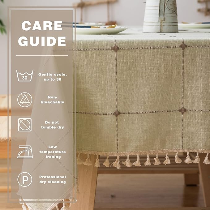 Pahajim Rustic Linen Tablecloth Cotton Rectangle Table Cloth for Kitchen Dining with Tassel Plaid Waterproof Tablecloths Rectangle/Oblong,55''x118'',10-12 Seats