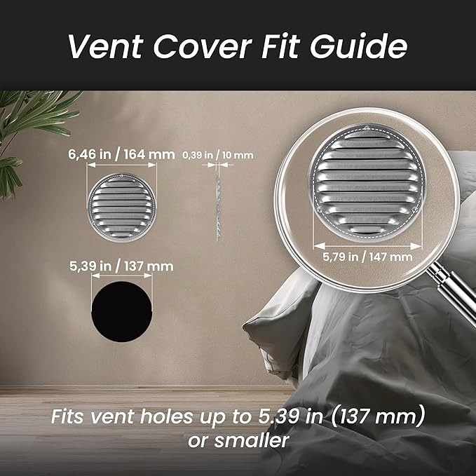 Repa Market 5 Inch (Opening Dimensions) Round Air Vent Cover/Galvanized Steel Louvered Grill Cover with Mesh Screen/Wall or Ceiling Vent/HVAC Register for DIY Home Improvement