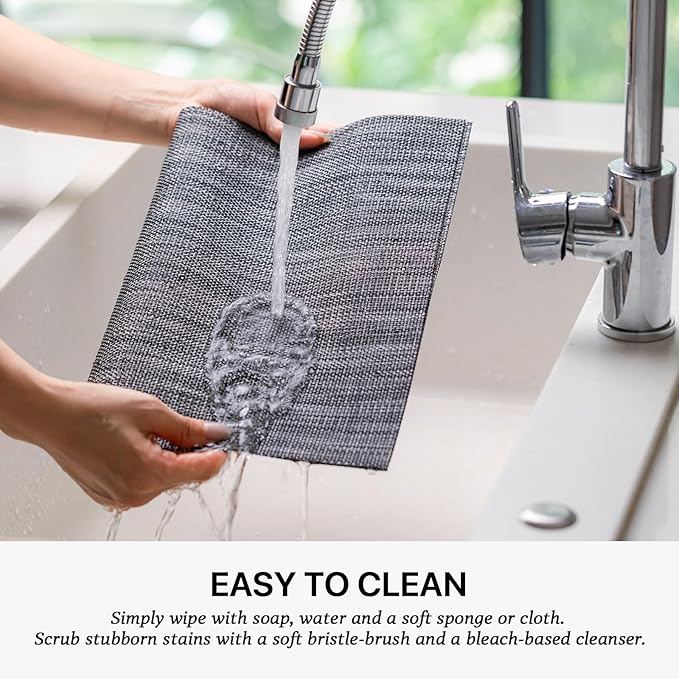 LEXMORE PlaceMats Set of 12 Vinyl/Plastic Woven Place Mats for Kitchen Table Indoor/Outdoor Washable PlaceMat Wipeable Dining Table Mats(Dark Gray)