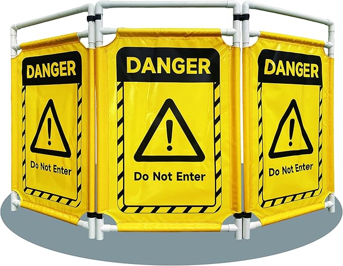 Safety Caution Barricade 3Panels Foldable Security Signs With PVC Tarp Removable Safety Barrier Wet Floor Guard Symbol Clear Printing Safety Fence(Yellow)