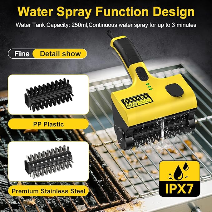 Oxzeps Outdoor Electric BBQ Brush, 2600mAh Battery Capacity 7.4V 2-Speed Power Control Rechargeable Grill Brush with 2 Brush Heads, 360° Rotating Cleaning Brush.