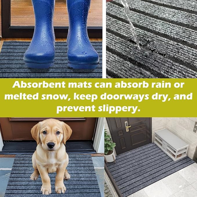 Antenat 2-Pack Door Mat,Low Profile Indoor Outdoor Entryway Mats, Durable Floor Mats for Shoe,Front Door, Home,Patio, Camping, 19.7x39inches, 2-Pack Gray