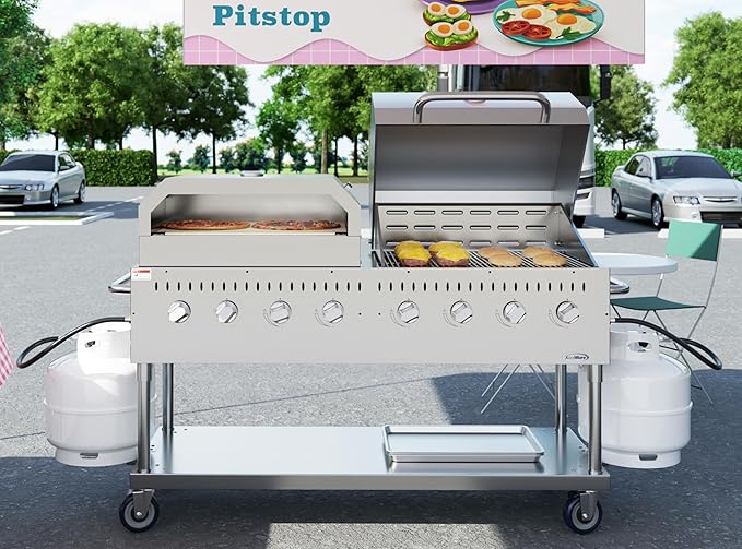 60 in. 8-Burner Commercial Outdoor Propane Gas Grill With 30 in. Roll Dome Cover and 30 in. Pizza Oven in Stainless-Steel, ETL Listed (CGKIT6-D30P30)