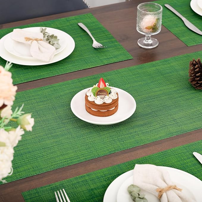 Myir JUN Table Runner, Vinyl Table Runner Indoor 72 Inch Long Arbitrarily Cropped Runner for Table Heatproof for Home Party (Dark Green, 12 x 72 inch)