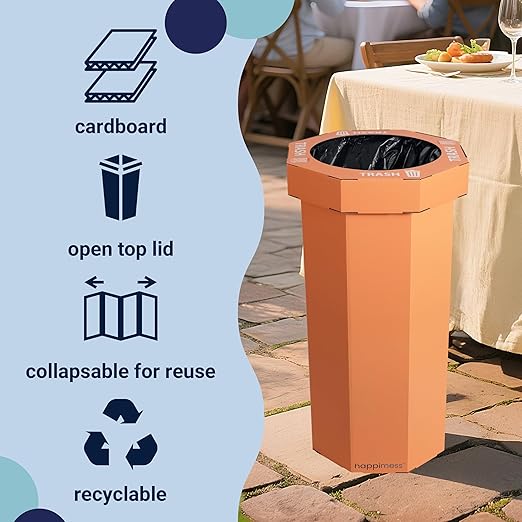 Eyely MPH1300B-SET2 Sal 25-Gallon Disposable Corrugated Cardboard Event Trash Can and Recycling Bin for BBQs, Beach, Parties & Events & Outdoor Activities, Carrot Cake (Set of 2)