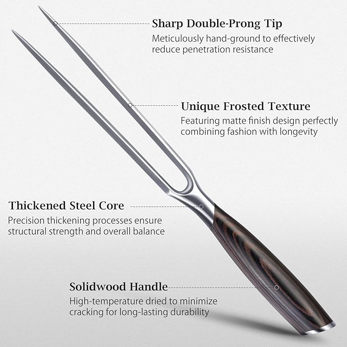HOSHANHO Meat Fork 7 Inch, Razor Sharp Double-Prong Carving Fork for Meat, Professional Japanese High Carbon Stainless Steel Kitchen Serving Fork for Turkey and Barbecue