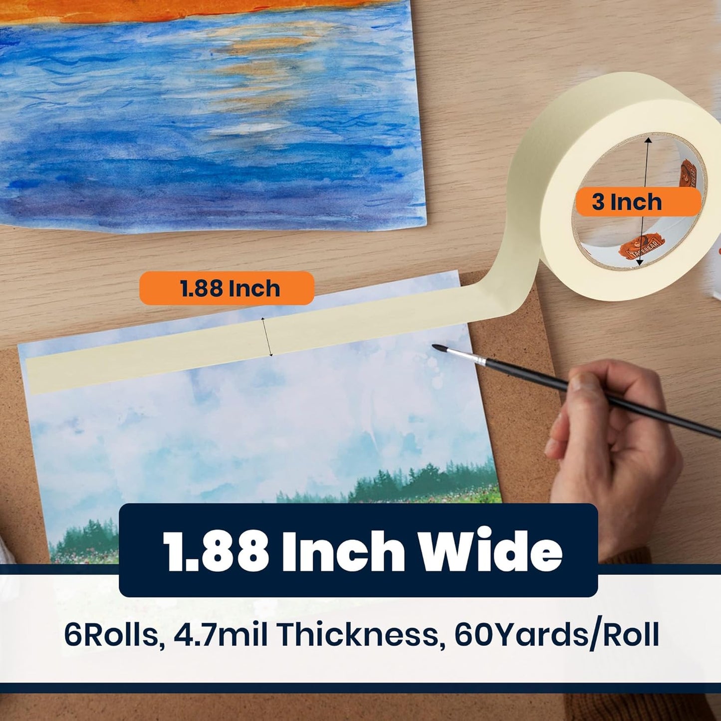 TAPEBEAR General Purpose Masking Tape Beige White 1.88 Inches x 60 Yards, Bulk Painters Tape for Painting, Labeling, DIY Arts Crafts, Home Office School Projects, 36 Rolls