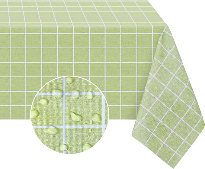 Romanstile Rectangle Vinyl Tablecloth, 100% Waterproof Oil-Proof Checkered Plastic Table Cloth, Heavy Duty Wipeable Table Covers for Dining, Camping, Picnic, Outdoor - 60 x 120 Inch, Green