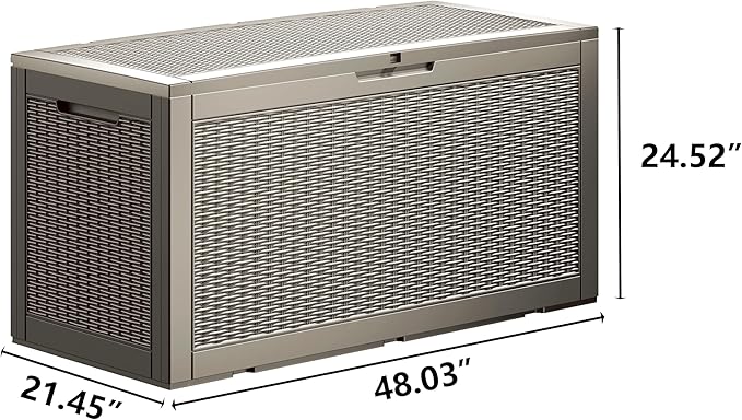 100 Gallon Resin Deck Box, Waterproof Outdoor Storage Box for Patio Furniture, Garden Tools, and Pool Accessories, Lockable UV-Resistant Storage Bin Bench Cabinet for Outside, Grey