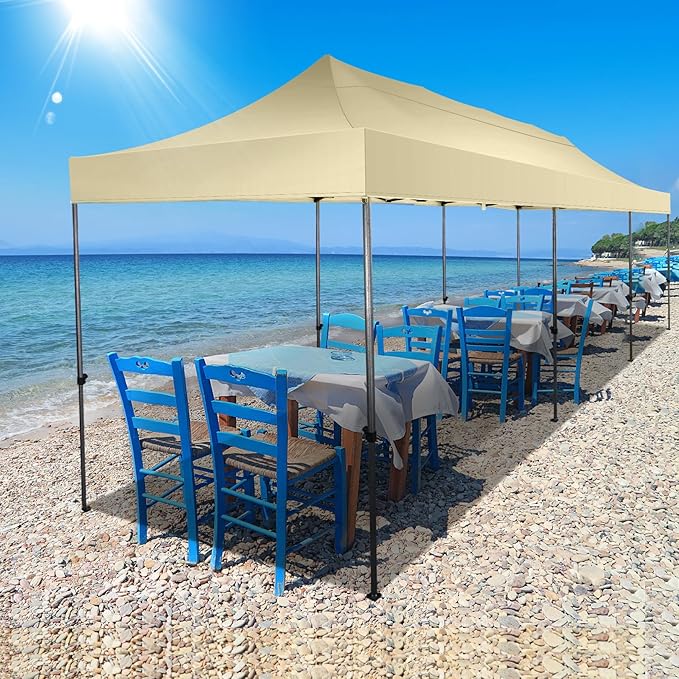 COBIZI 10x30 Pop up Canopy Tent 10x30 Canopy with Sidewall Waterproof Heavy Duty Commercial for Parties Outdoor Garden Gazebo Tent, Carry Bag with Wheel(10x30ft with Sidewalls,Khaki)