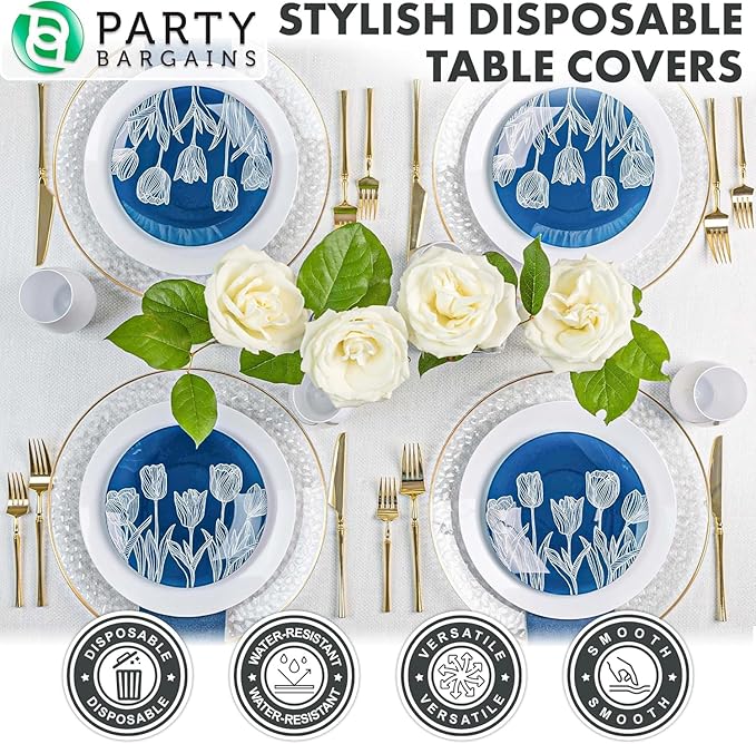 PARTY BARGAINS 10 Disposable Table Covers - 54" X 108", 3 Ply Paper & Plastic White Table Cover