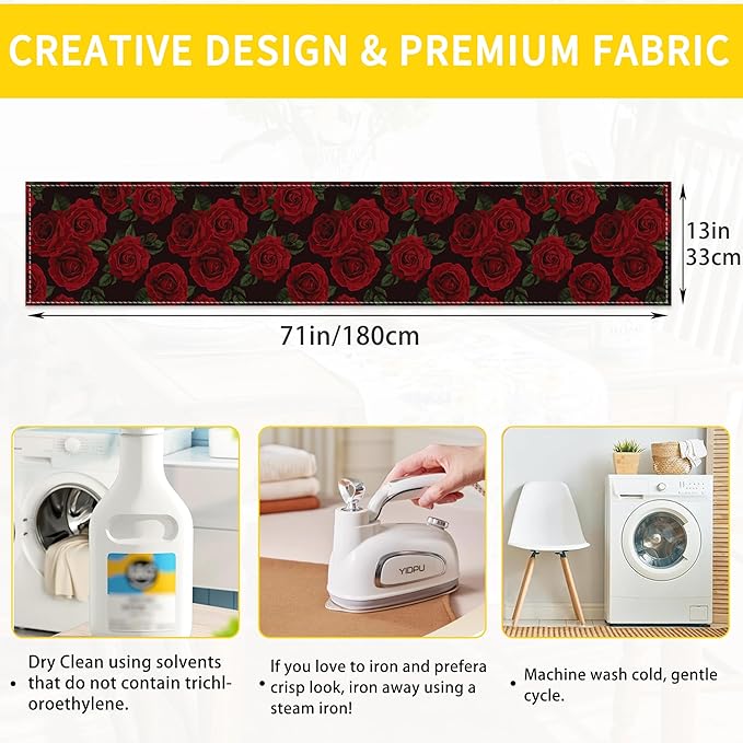 Table Runner Red Roses Table Runners Summer Seasonal Kitchen Dinning Decor for Indoor Outdoor Holiday Home Wedding Party 13x70 Inch