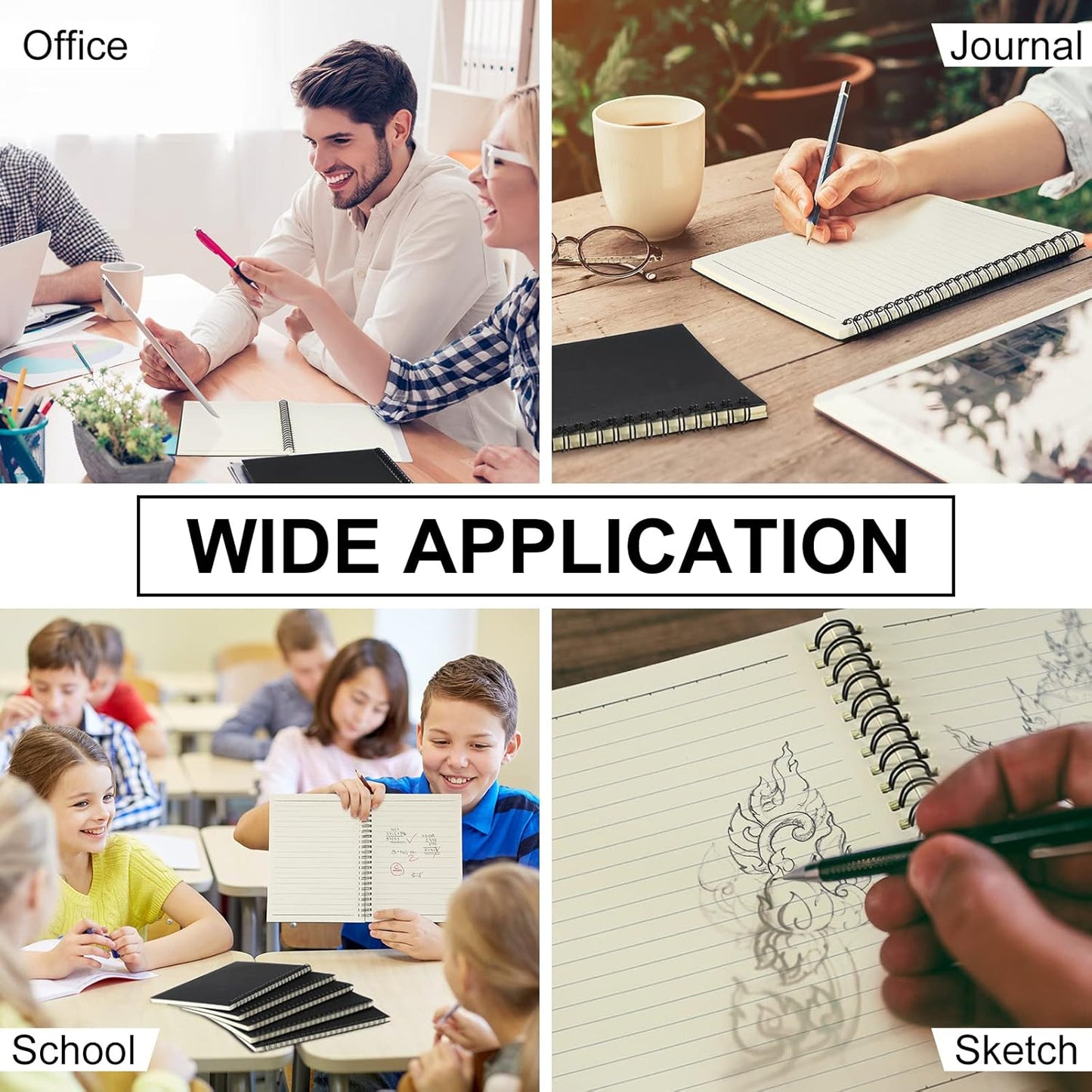 Yahenda 2 Pcs Spiral Notebook Bulk A5 Journal Lined 8.3'' x 5.5'' Writing Composition Paper Small Notepad Subject Notebook for Students Office Business Back to School Supplies (Black,Deep Blue)