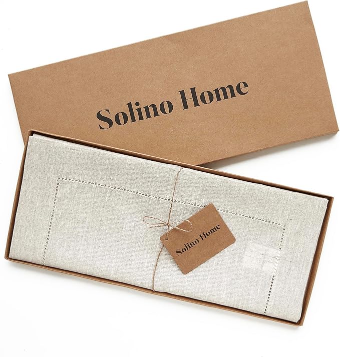 Solino Home Linen Table Runner 90 Inches Long - 100% Pure Linen Light Natural Table Runner 14 x 90 Inch for Spring, Easter - Classic Hemstitch