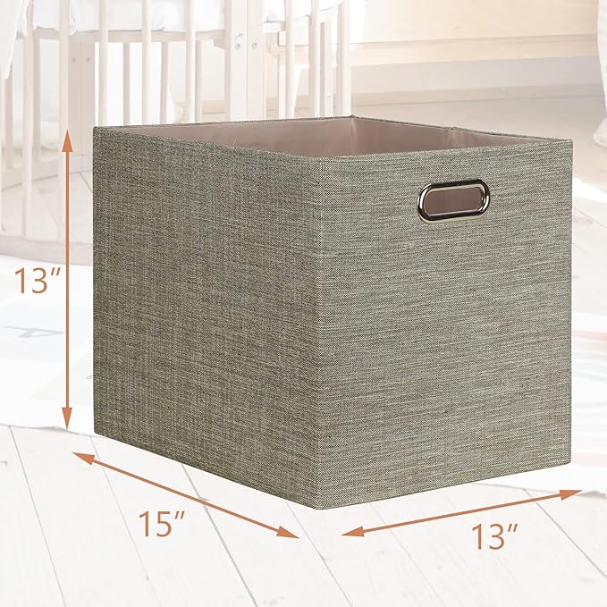 Posprica 13x15x13 Storage Cube Bins, Foldable Collapsible Storage Bins Boxes, Fabric Decorative Storage Baskets Organizer for IKEA Kallax, Shelves, Closet, Clothes, Toy, Set of 4-Coffee