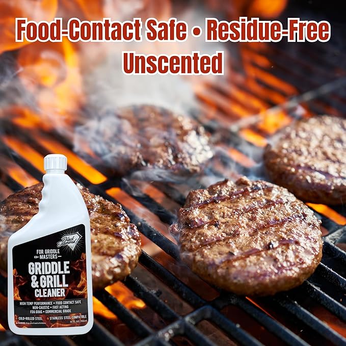 Black Diamond Stoneworks Griddle & Grill Cleaner – Flat Top Griddle Cleaner, Non-Caustic, Food-Contact Safe, Unscented, Residue-Free, Stainless & Cold-Rolled Steel, 32 fl oz (32)