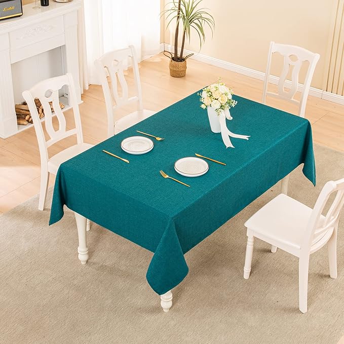 BALCONY & FALCON Square Tablecloth - Small Waterproof Table Cloth, Wrinkle Resistant Table Cover Linen Fabric Tablecloths for Dining Kitchen Wedding and Outdoor Decoration (Teal, 47"x47")