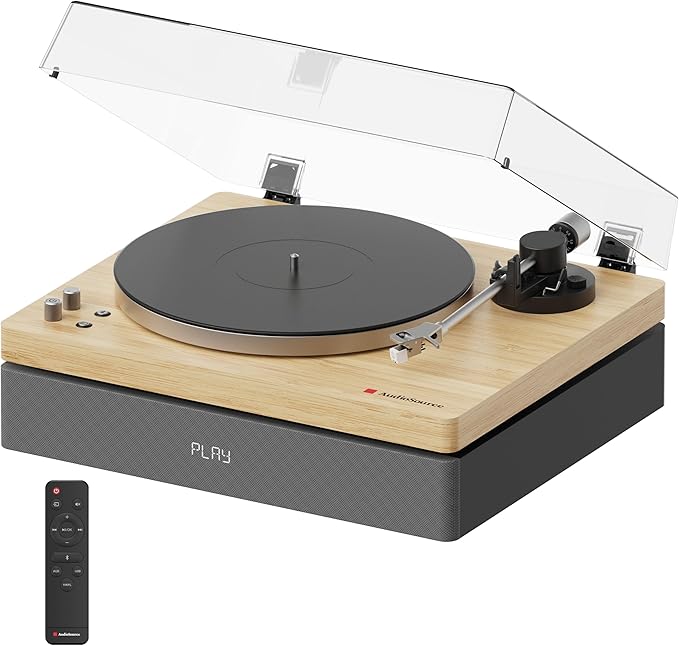 AudioSource Vinyl Record Player, Bluetooth Turntable with 2.1 Channel Speaker, 120W, Built-in Subwoofer, High Fidelity 2-Speed Belt Drive, Patented Speaker Isolation Design, AT33
