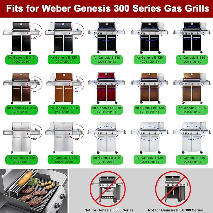 GasSaf 19.5" Grill Grates and Cooking Grate Lifter for Weber Genesis 300, Replacement Parts for Genesis E310 E320 E330 EP310 EP320 EP330 S310 S320 S330 Grills, Cast Iron BBQ Parts for Weber 7524 7528
