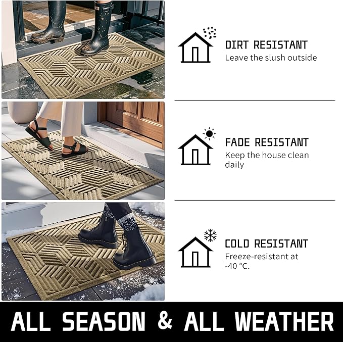 Yimobra Door Mats Outdoor 29.5x17, All-Season Waterproof Outdoor Mats for Front Door Entrance with Drainage Holes, Heavy Duty Non-Slip Doormat for Garage Patio Entryway Indoor, Beige