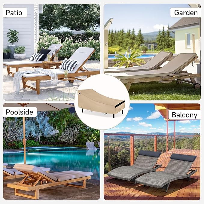 NEVERLAND Chaise Lounge Cover 2 Pack - 420D Lounge Chair Covers Waterproof Outdoor with Air Vent and Adjustable Buckles All Weather Protection - 80L x 32W x 25H inch Golden