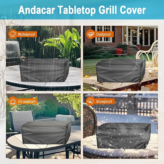 Grill Cover for Royal Gourmet GT2005 2-Burner Portable Propane Gas Grill, Outdoor Gas Grill Cover Waterproof Tabletop Grill Covers - 26" L×19" W×10" H, Black