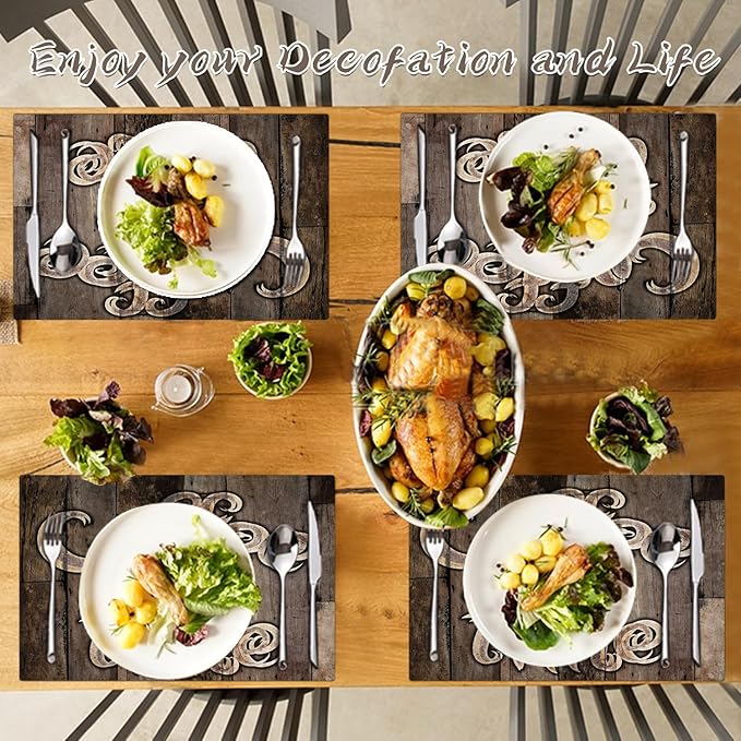 Coffee Placemats Set of 4 - Farmhouse Heat Resistant Placemats for Dinner Table, Non-Slip Waterproof Oil-Proof Washable Reusable Placemat for Indoor Outdoor Kitchen Decor, 15.75In*11.81In