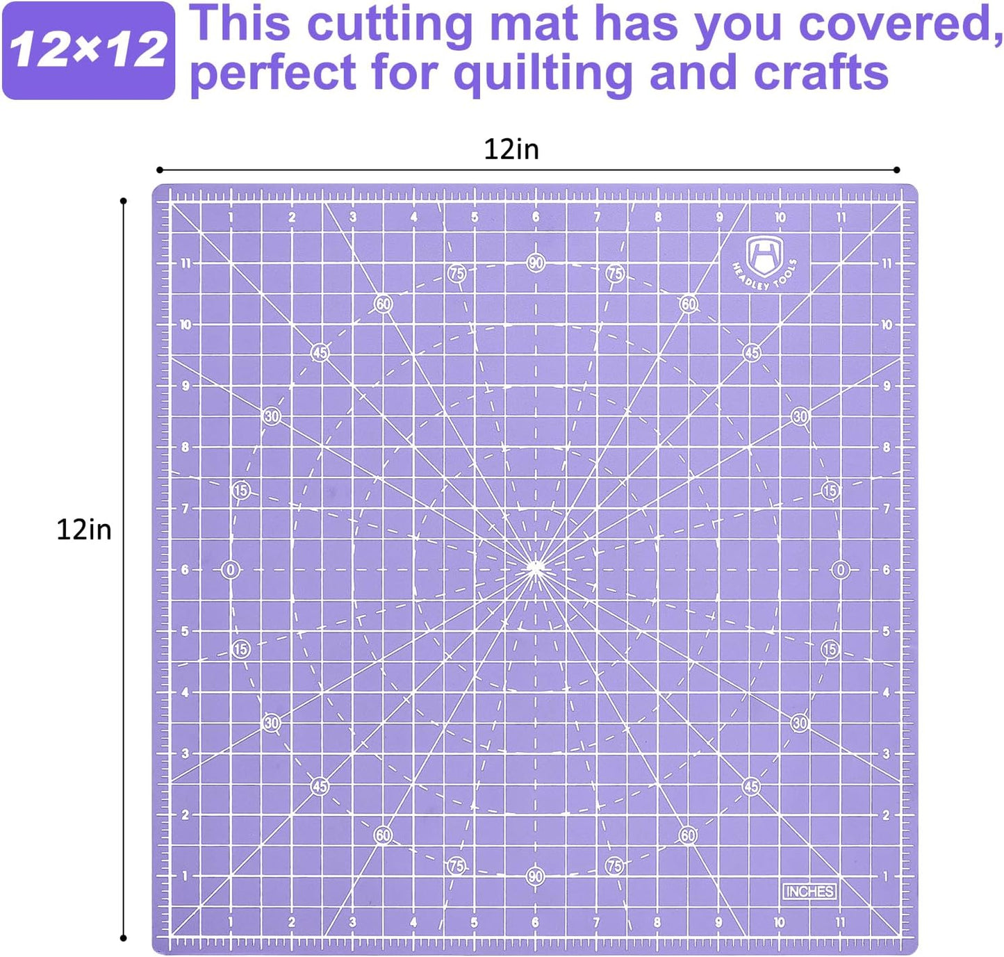 Headley Tools 12"x12" Rotating Cutting Mat, Self Healing Mat with 360-Degree Rotation & Anti-Slip Base, Sewing Board Cutting Mat Perfect for Fabric Quilting Leather Hobby Project, Purple
