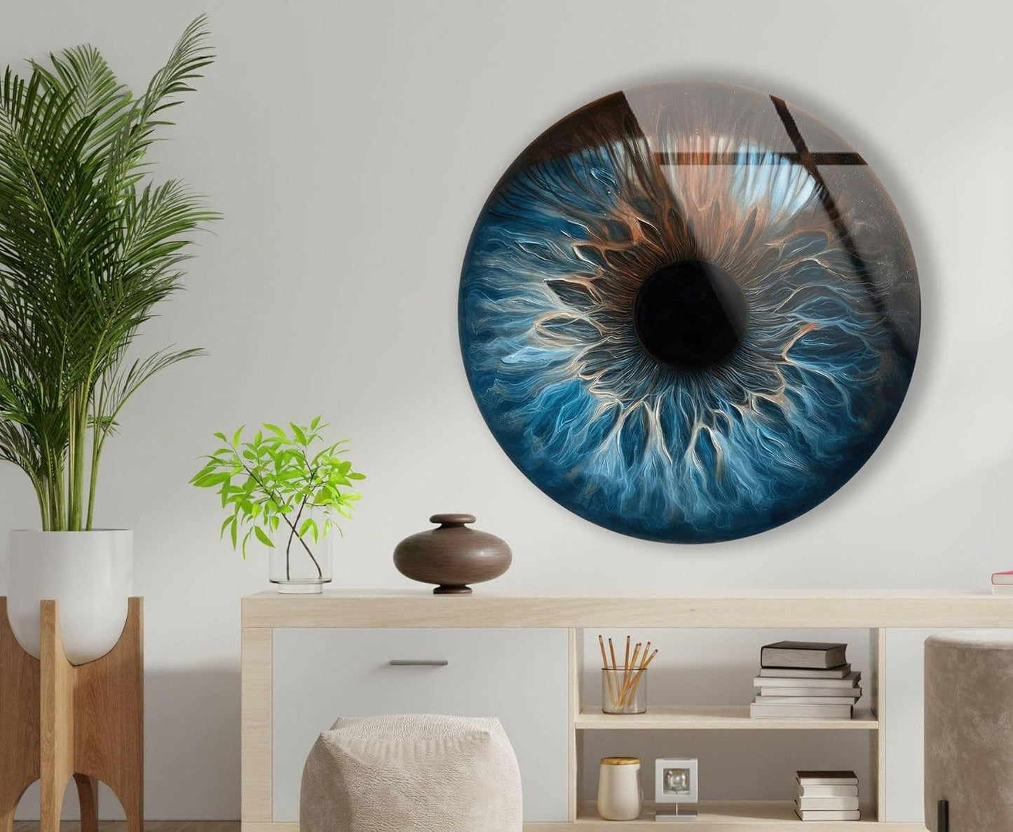 My Photostation.com 39,4''(100cm) Diameter Eye Round Blue Glass Wall Art Tempered Glass Printing Wall Decor Large Wall Art Wall Hangings