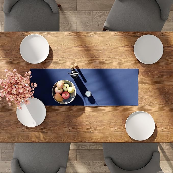 Encasa XO Table Runner 13"x36" Long | Cotton Canvas Fabric | Cobalt Solid Color | Machine Washable & Durable