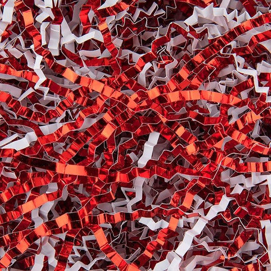 Caleihd 4.5oz Crinkle Cut Paper Shredded Filler Paper for Gift Baskets Gift Box Confetti Paper Shreds Decoration Stuffing for Birthday, Weddings, Anniversaries, Christmas Wrapping Red&White