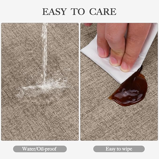 Faux Leather Heat Resistant Placemats Set of 8 – Waterproof Oilproof Wipeable Dining PU Vinyl Place Mat Easy Clean Table Mats for Kitchen/Dining/Party/Holiday, Khaki