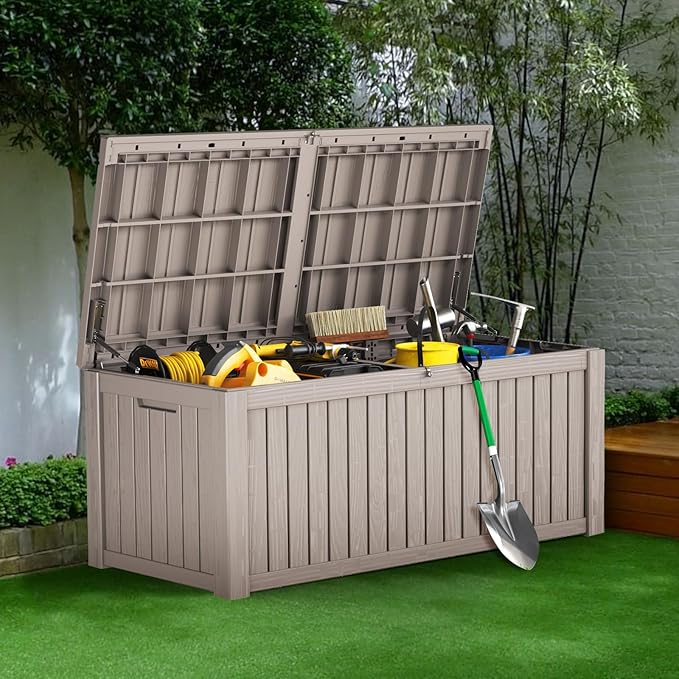 EasyUp 180 Gallon Deck Boxes Waterproof, Outdoor Large Storage Boxes with Lids, Outside Resin Storage Box & Deck Boxes for Patio, Garden Use(Gray)