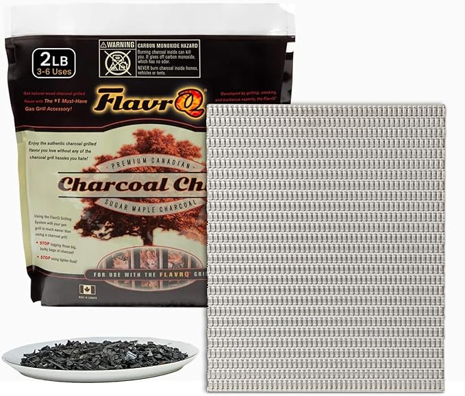 Starter Kit (Charcoal Grid and Charcoal Chips 2lbs) Convert Gas Grill to Charcoal in Minutes - All-Natural Hardwood Charcoal - Save time Compared to Cooking on Conventional Charcoal Grill.