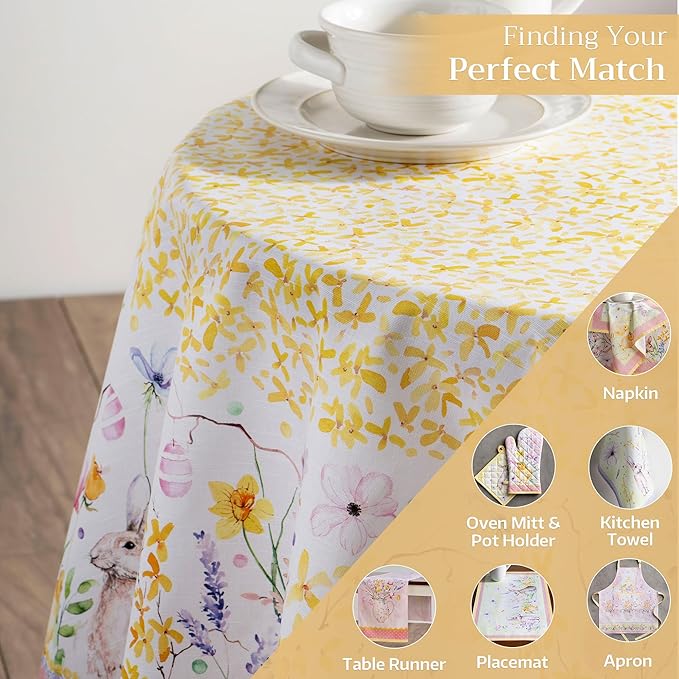 Maison d' Hermine Table Cloth Round Table 100% Cotton 69 Inches Tablecloth Reusable Decorative Everyday Use for Dining Room, Farmhouse, Home, Party, Festive & Wedding Spring Summer - Easter Zest