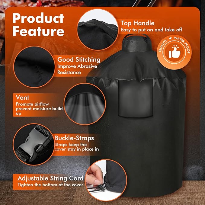 Grill Cover for Large Green Egg, Outdoor Cover with Durable & Water Resistant Fabric Premium Ceramic Grill Cover (Black, X-Large)