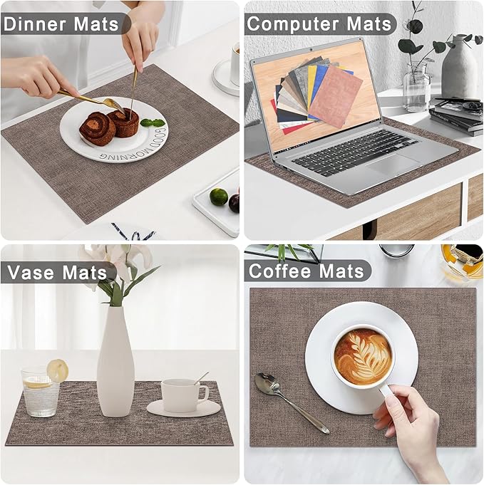 Homaxy Faux Leather Heat Resistant Placemats for Dining Table Set of 8, Waterproof Wipeable Washable PU Table Mats, Easy to Clean Anti-Slip Place Mats, 11.8" x 17", Dark Brown