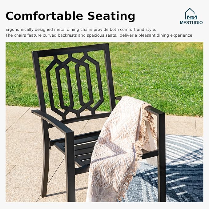 MFSTUDIO Patio Dining Set for 8, 9 Piece Outdoor Dining Set, Metal Patio Table and Chairs Set with Umbrella Hole, Outdoor Patio Furniture Set for Deck Backyard Poolside Garden