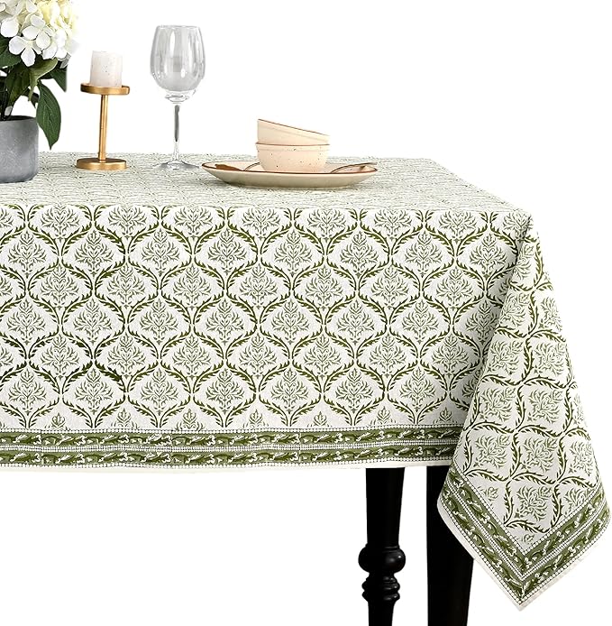 CPC Fern Regal Tablecloth 100% Cotton 72x160 Inch Indian Block Print Rectangle Table Cover, Table Cloth for Gifting in Weddings, Halloween, Fall, Christmas, Thanksgiving