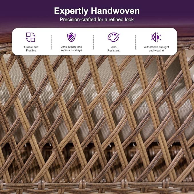 PURPLE LEAF Outdoor Dining Set for 4 All Weather Wicker Patio Dining Set with Hand-Woven Rattan Swivel Dining Chais and Rectangular Aluminum Table for Balcony Porch Small Patio