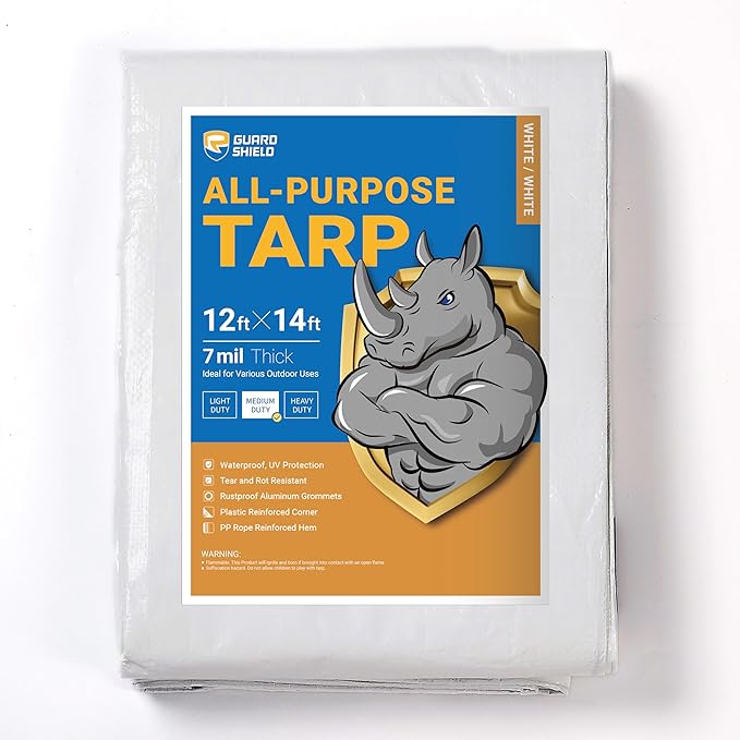 GUARD SHIELD White Tarp 12x14 Feet Medium Duty All Purpose Poly Tarps Cover 7mil