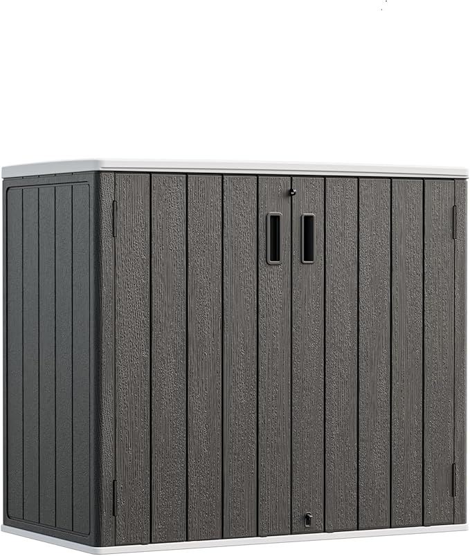HOMSPARK Outdoor Storage Shed Weather Resistance, Patio Storage Cabinet Lockable Resin Tool Shed for Storage of Bike, Trash Cans, Garden Tools (Black, 40 Cu.ft)